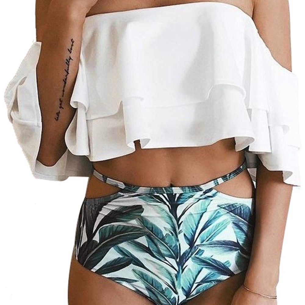 High waisted two piece bathing suit